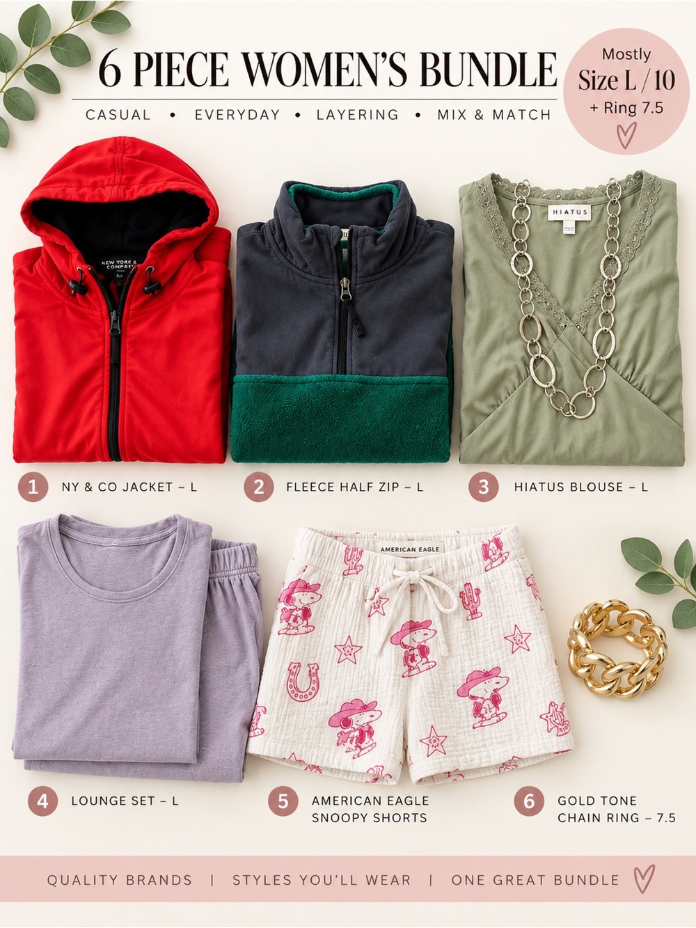Clothing Bundle - American Eagle Snoopy, Jackets, Shirt, lounge set, jewelry